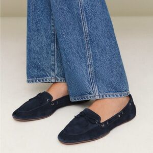 NWOT Reformation Navy Blue Suede Kyla Boat Shoe Loafers-Size 8